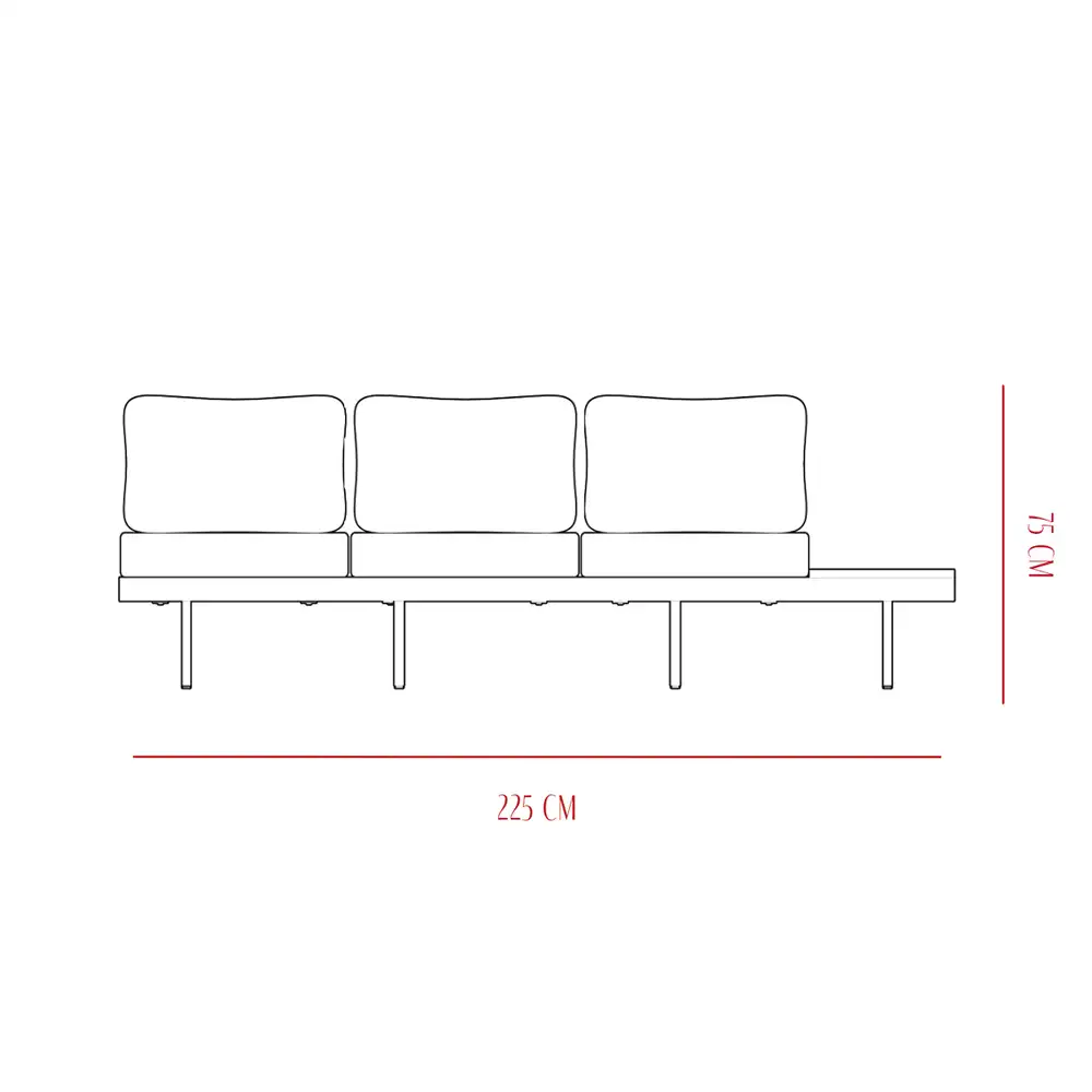 1 x Table : L120 x W69 x H31 cm.<br>1 x Bench 3-Seaters : L234 x W76 x H72 cm.<br>1 x Bench 3-Seaters : L225 x W76 x H72 cm.<br>