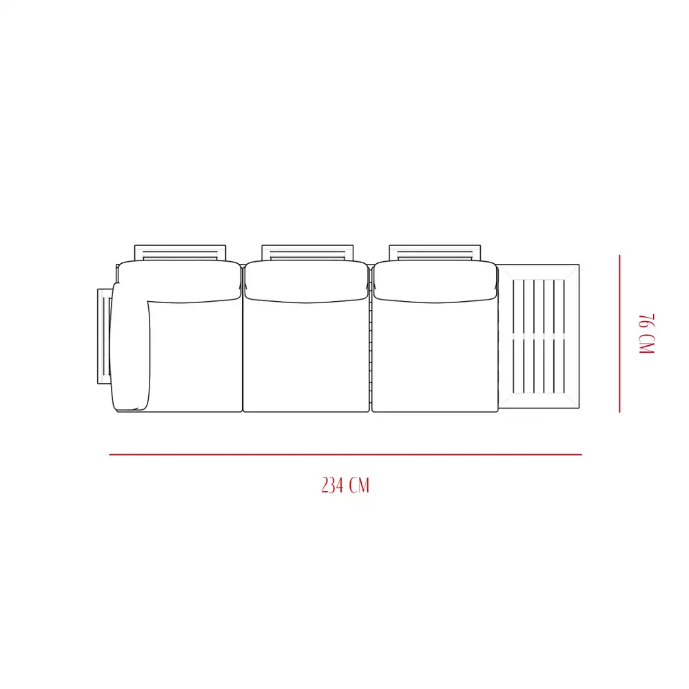 1 x Table : L120 x W69 x H31 cm.<br>1 x Bench 3-Seaters : L234 x W76 x H72 cm.<br>1 x Bench 3-Seaters : L225 x W76 x H72 cm.<br>