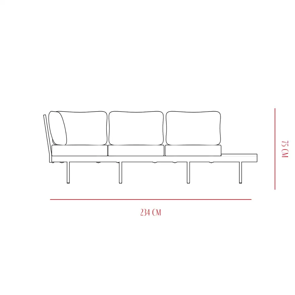 1 x Table : L120 x W69 x H31 cm.<br>1 x Bench 3-Seaters : L234 x W76 x H72 cm.<br>1 x Bench 3-Seaters : L225 x W76 x H72 cm.<br>
