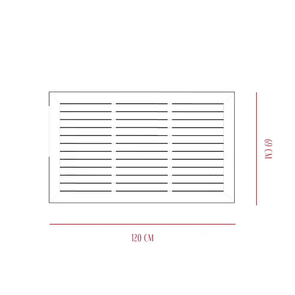 1 x Table : L120 x W69 x H31 cm.<br>1 x Bench 3-Seaters : L234 x W76 x H72 cm.<br>1 x Bench 3-Seaters : L225 x W76 x H72 cm.<br>